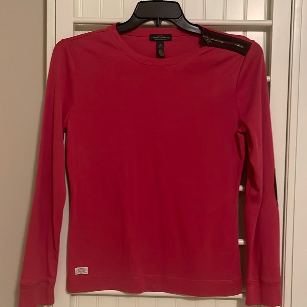 LAUREN JEANS CO Ralph Lauren L/S top with elbow patch and front zip detail-Large